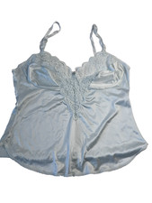 Vtg Babydoll Union Made Cami Top Blue Fairy Ethereal Lingerie Lace Coquette 38