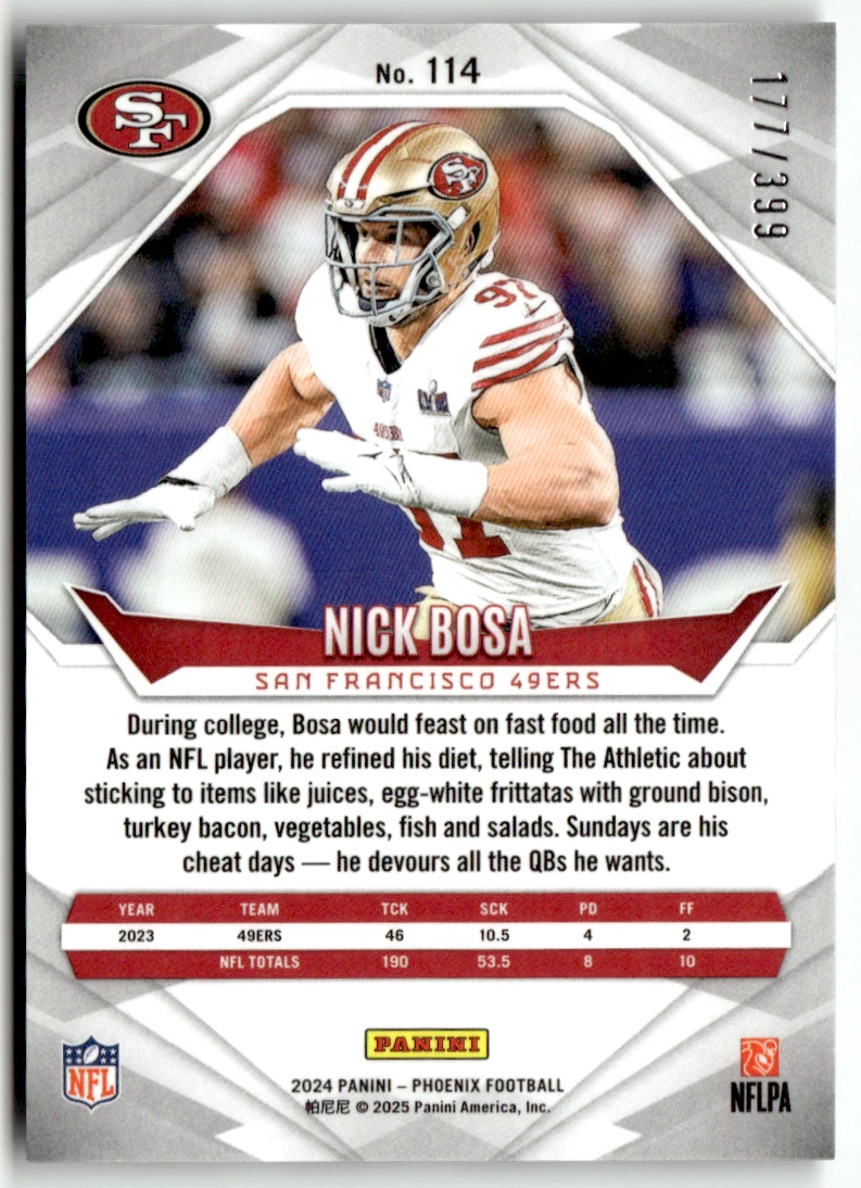 Panini Phoenix 2024 Nick Bosa NFL No. 114 Prizm 177/399
