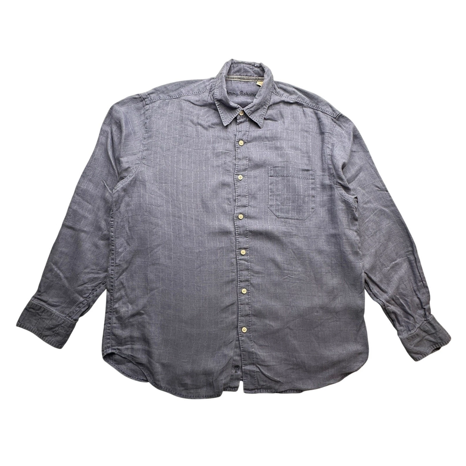 Tommy Bahama Linen Gray Blue Long Sleeve Button Shirt Mens Large