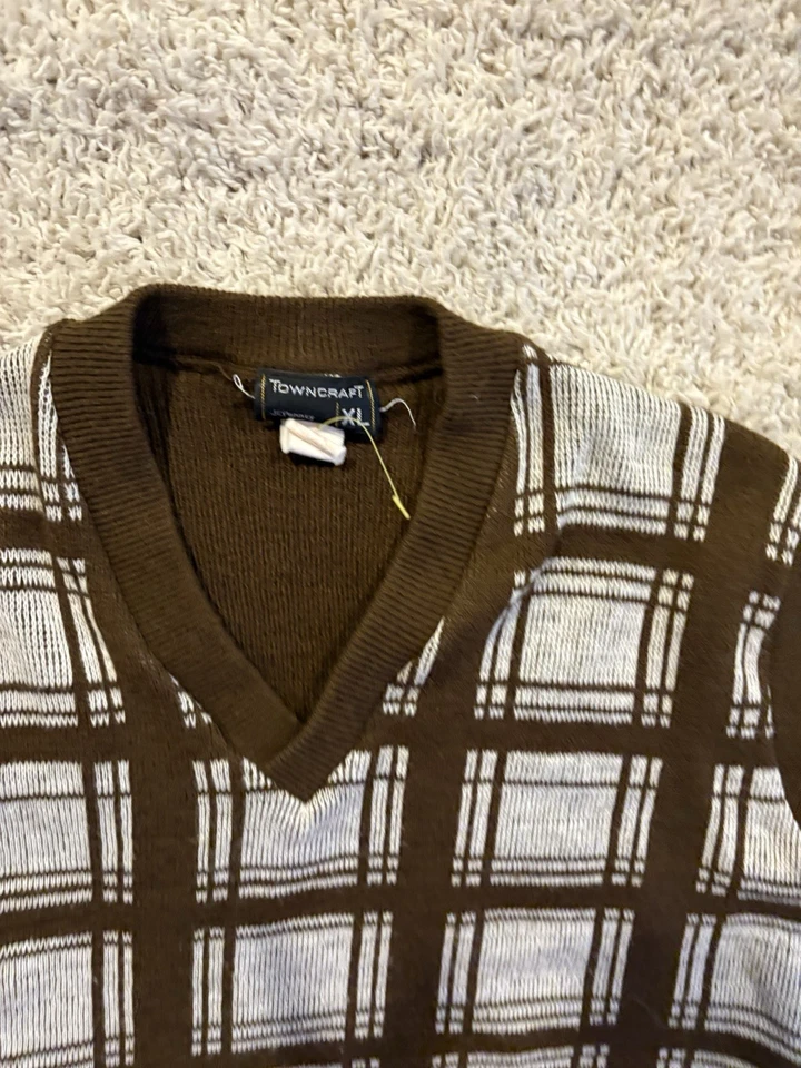 Vintage grandpa sweater vest adult extra large 1XL brown sleeveless casual mens* - Image 4 of 4