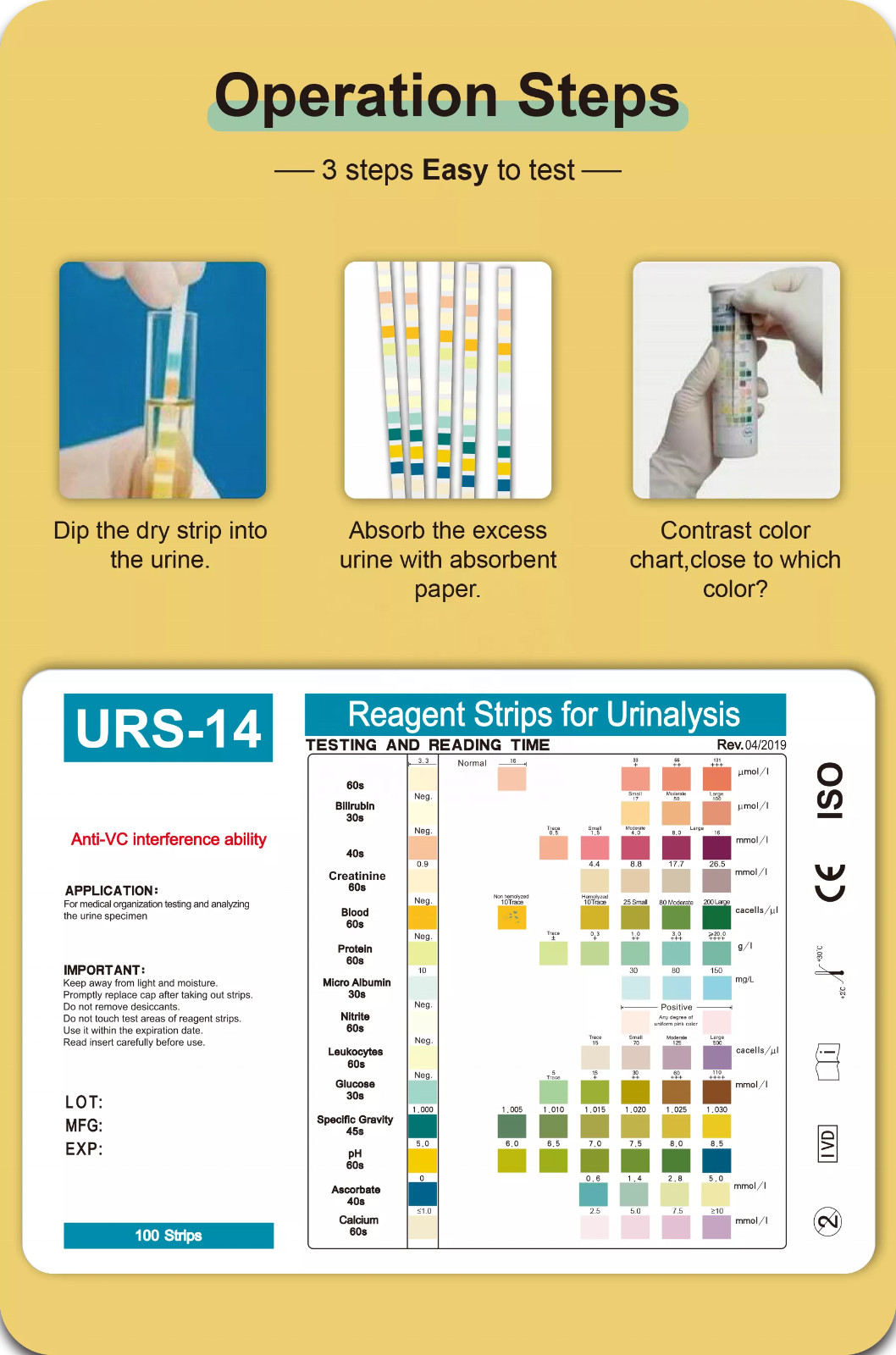 14 Parameter Urinalysis Reagent Urine Test Strips UTI Protien Glucose Leukocyte