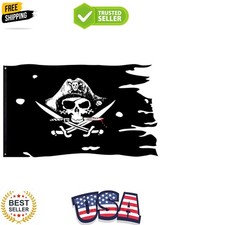 Durable Pirate Banner 3x4.8 Ft with Brass Grommets Perfect for Parties