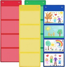 Watersay 4 Pcs Pocket Chart for Classroom, 37.4 x 13 Inch,4 Pocket,Vibrant