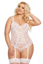 Plus Size Strapshemd Corsage Weiß Spitze Dessous Set XL2 - 3XL String Sexy
