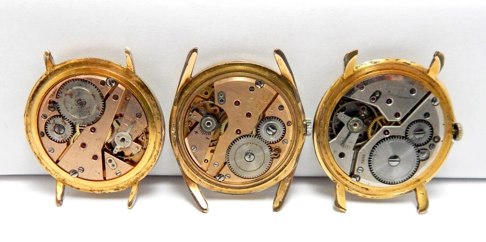 Lote de 3 relojes vintage cuerda manual hombre chapado en oro 1950c necesita revisión Foto 3 de 4