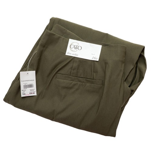 Cato Women Size 16W Slim Ankle Crop Pants Olive Green Plus Stretch Cutout Detail - Picture 7 of 7