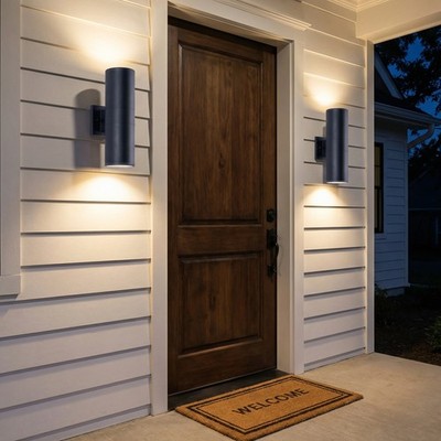2 Pack 14'' Outdoor Wall LED Light Modern Black Porch Sconce Mount Metal Fixture
