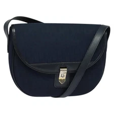 Christian Dior Trotter Canvas Shoulder Bag Navy Gold Auth gh485