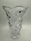 Vtg Marquis by Waterford Crystal Vase 8" Tall Clear Diamond Cut Scalloped Heavy