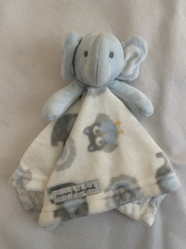 Blankets & Beyond Elephant Fleece Comfort Blankie Doudou Blue White Pattern 34cm - Picture 2 of 10