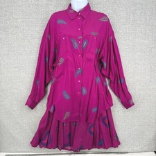 Vintage Liz Claiborne Skirt Set Women 12 Magenta Paisley Rayon Two Piece Boho