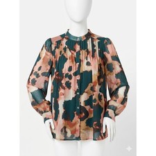 Banana Republic Watercolor Floral Pleated Blouse in Teal and Blush, Size S