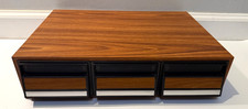 Vintage 3 Drawer Cassette Tape Storage Cabinet w/ 21 Tapes Woodgrain MCM