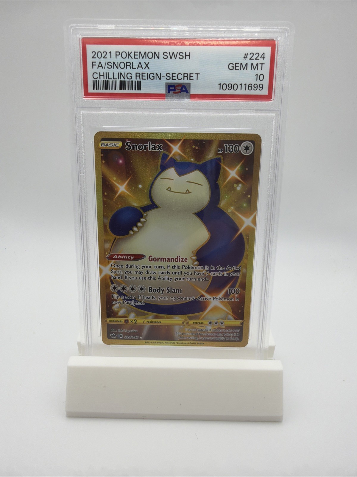 Snorlax 224/198 - Chilling Reign - PSA 10- Pokémon Card (Equiv. CGC BGS)