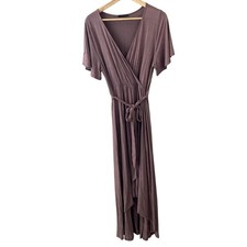 West Kei High Low Knit V Neck Wrap Belted Dress Lilac Large