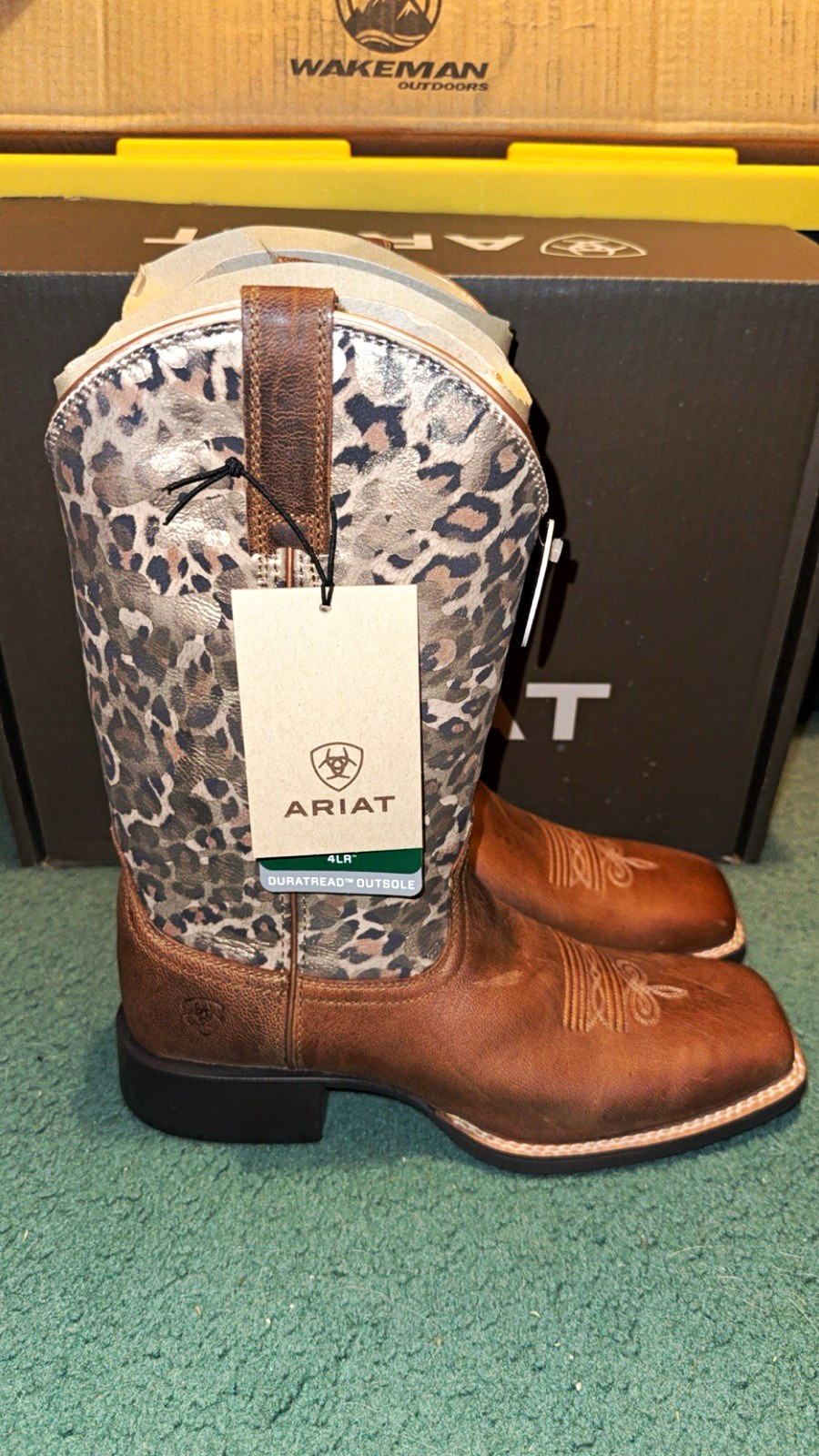 Ariat Women's Western Leather Boots Pearl Brown/Metallic Leopard Square Toe 8.5B
