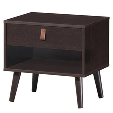Nightstand Sofa Side End Table Bedside Table w/ Drawer Shelf Wood Legs Home