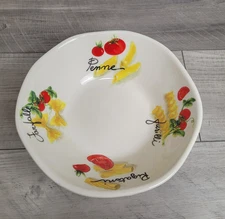 EFFETTI Pasta Bowl Hand Made in Italy 12" Rustic White Ceramic w/Pasta Art