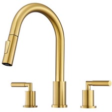 Gold Kitchen Faucet with Pull Down Sprayer, 2 Handle Kitchen Faucet, 3 Hole K...