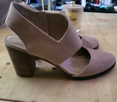 Toms Majorca Closed Toe Tan Suede Leather Sandals Block Heels Shoes 8.5 Side Zip