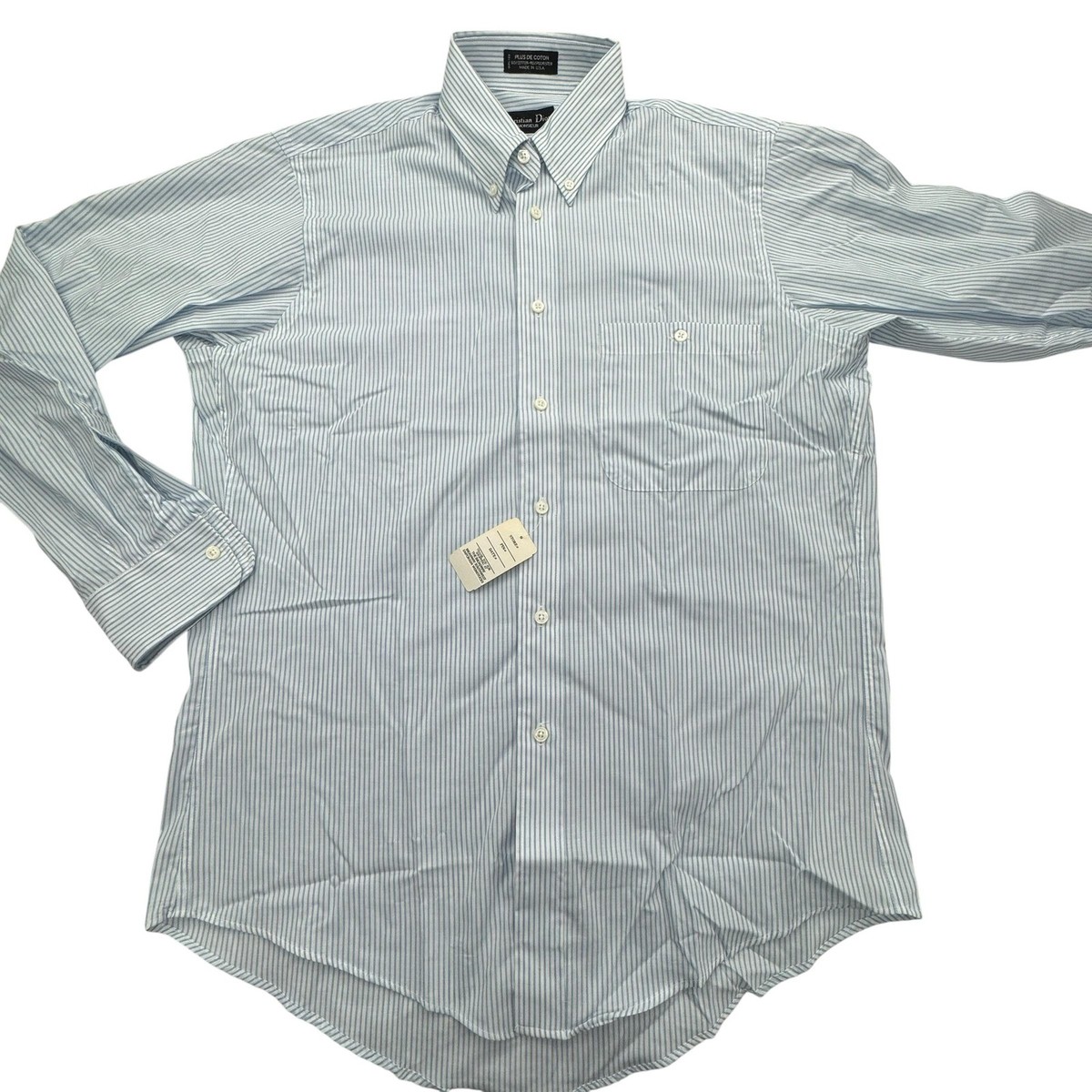 VINTAGE Christian Dior Shirt Mens 15 32-33 Blue Stripe Button Down