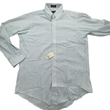 VINTAGE Christian Dior Shirt Mens 15 32-33 Blue Stripe Button Down Made USA 90s