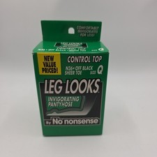No Nonsense Control Top Nylon Leg Pantyhose Off BLACK Sheer Toe N-36 Size Q