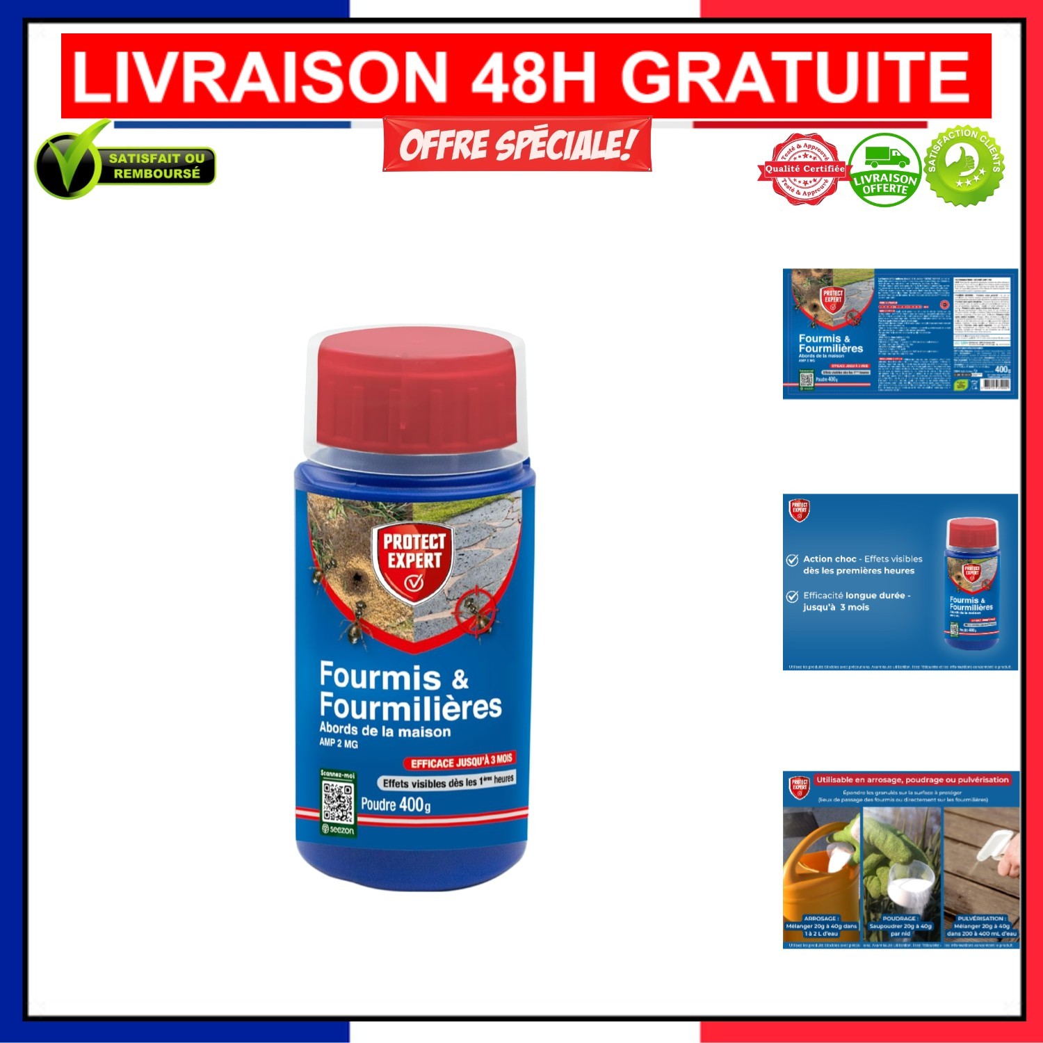 Anti-fourmis Protect Expert 400g poudre pour poudrage et arrosage du jardin