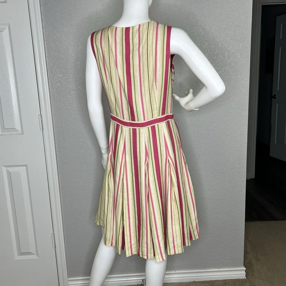 Adrianna Papell Women's Size 10P Linen Blend striped Pleated Fit & Flare Dress - Image 4 of 4