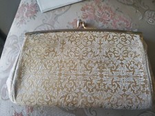 1950s Style Vintage Purse Clutch Handbag Gold Embossed MCM
