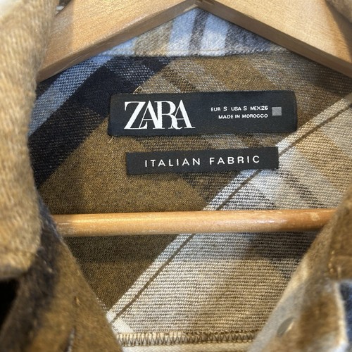 Zara oversized shacket overshirt checkered plaid blue and brown wool blend S - Picture 6 of 10
