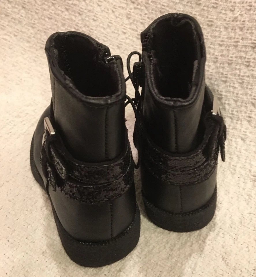 NWOT OKIE DOKIE Toddler Girls Black Boots Napa Glitter Straps & Buckles Size 5 - Image 4 of 4
