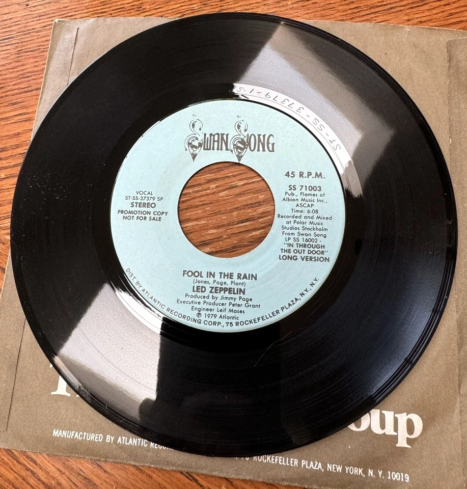 NEW Led Zeppelin 1979 PROMO 45 Fool In The Rain UNPLAYED Long/Short STEREO NOS - Image 3 of 4