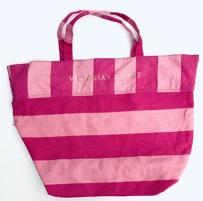 Victoria's Secret Canvas Beach Tote Weekend Bag Pink Striped