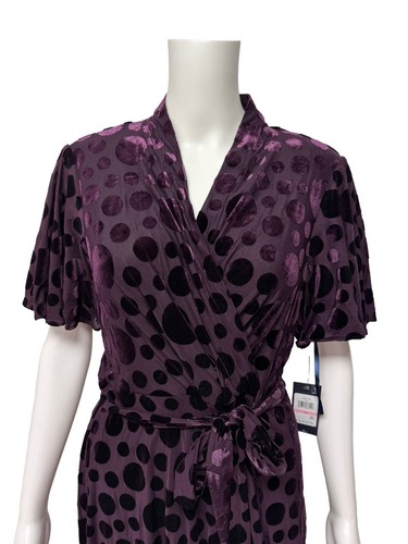Calvin Klein Womens Velvet Spotted Polka Dot Dress Purple short sleeve Size 14 - Picture 2 of 13