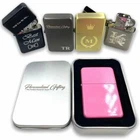Personalised Metal Lighter Any Engraved Logo Any Text Flip Refillable & Gift Tin