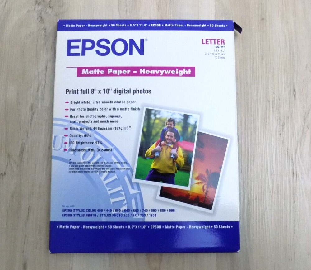Epson S041257 High-Quality Matte Photo Paper 100 Sheets 8.5x11  