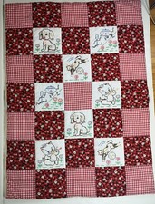 Vth Handmade Baby Crib Quilt Embroidered Nursery Rhymes Red White Sherpa Lined