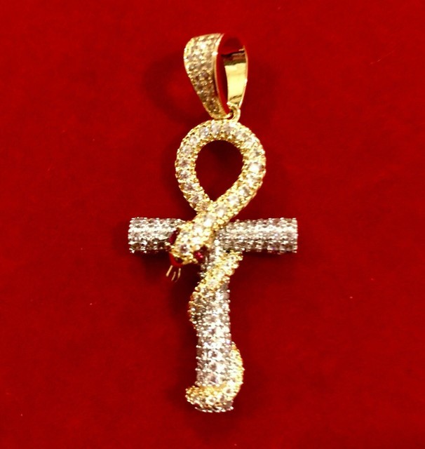 1 ct Sim Diamond Round Men's Ankh Snake Cross Pendant With