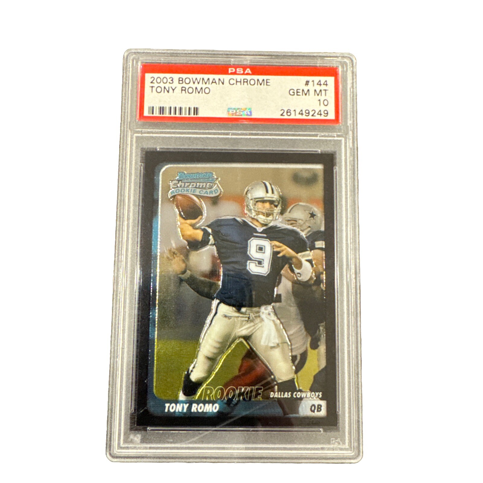 Tony Romo 2003 Bowman Chrome Rookie RC Card #144 Graded PSA 10 GEM MT Cowboys