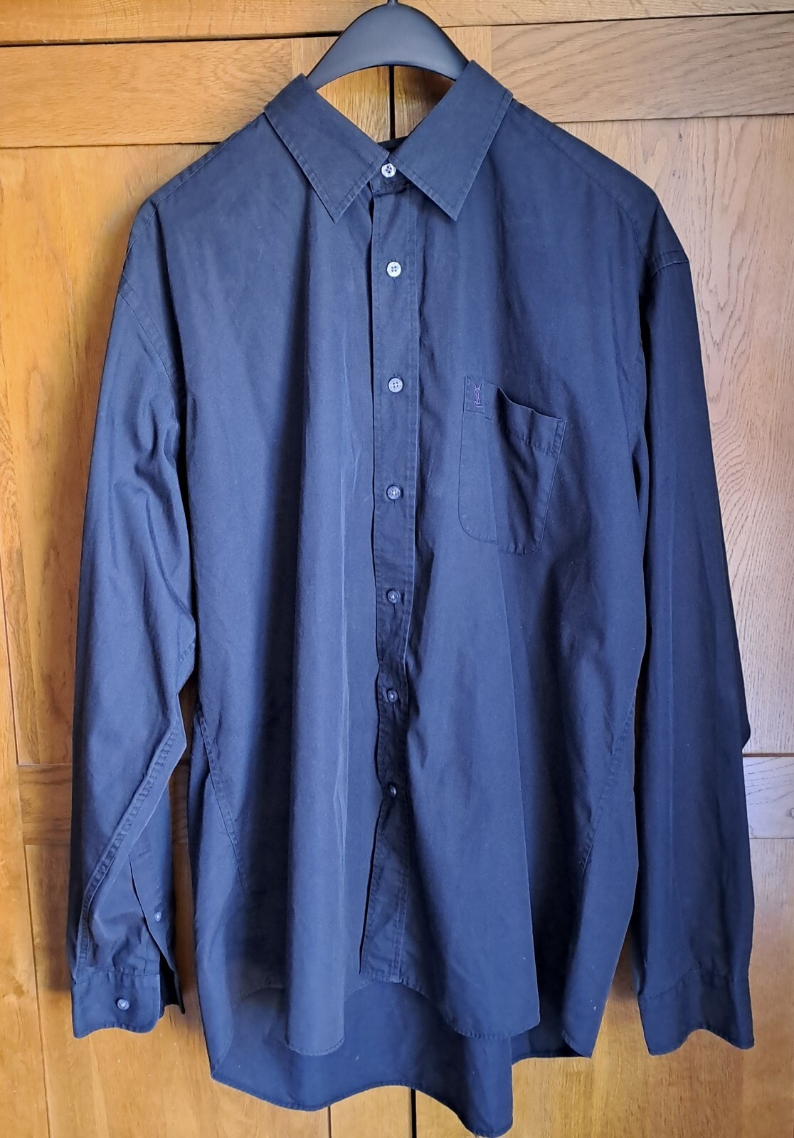 Yves Saint Laurent YSL Camicia nera di lusso manica lunga uomo UK XL