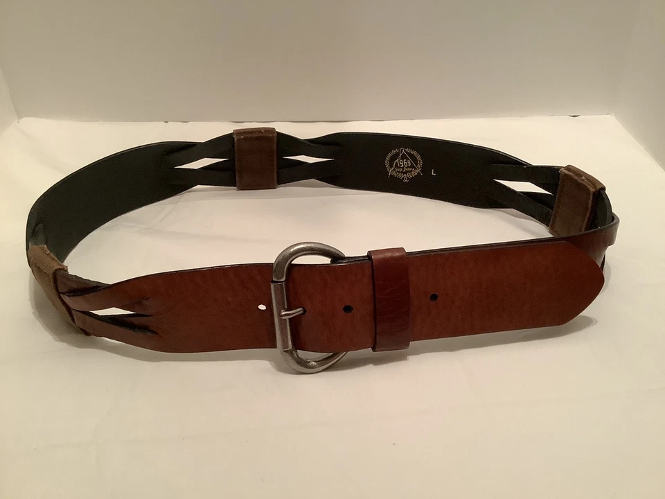 GAP 1969 Jeans Cinturón Ancho Mujer Cuero Marrón y Lona Talla L 43.5” Largo Foto 4 de 4