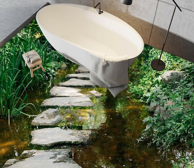 3D Rock Grass River PKE1029 Floor WallPaper Murals Wallpaper Mural Print Bea
