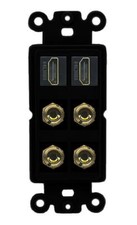 2 Speaker 4 Banana Binding Post Wall Plate with 2 HD Jacks Rocker Black