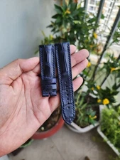 Size 22/20mm Navy blue 100% Genuine Leather Skin Watch Strap Band- Handmade