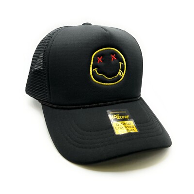 Smile Face Mesh Trucker SnapBack (Black)