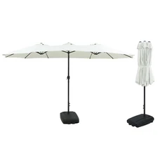 15FT Double-Sided Outdoor Sun Shade Backyard Patio Umbrella White w/ Crank Base