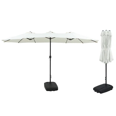 AJP DISTRIBUTORS 15FT Double-Sided Outdoor Sun Shade Backyard Patio Umbrella White w/ Crank Base