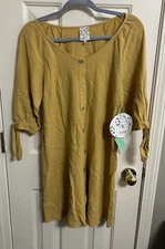 Anthropologie Naif Golden Mustard Yellow Linen Blend Dress Size Small Petite NWT