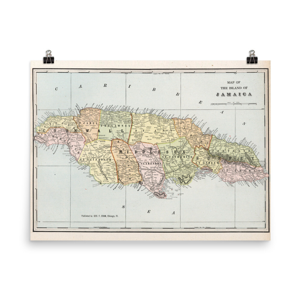 Old Jamaica Map (1901) Vintage Jamaican Atlas Poster | eBay